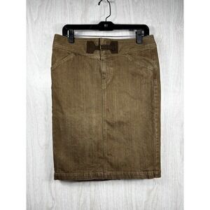 Lauren Ralph Lauren Denim Pencil Skirt 8 Brown Tan Suede Buckle Equestrian